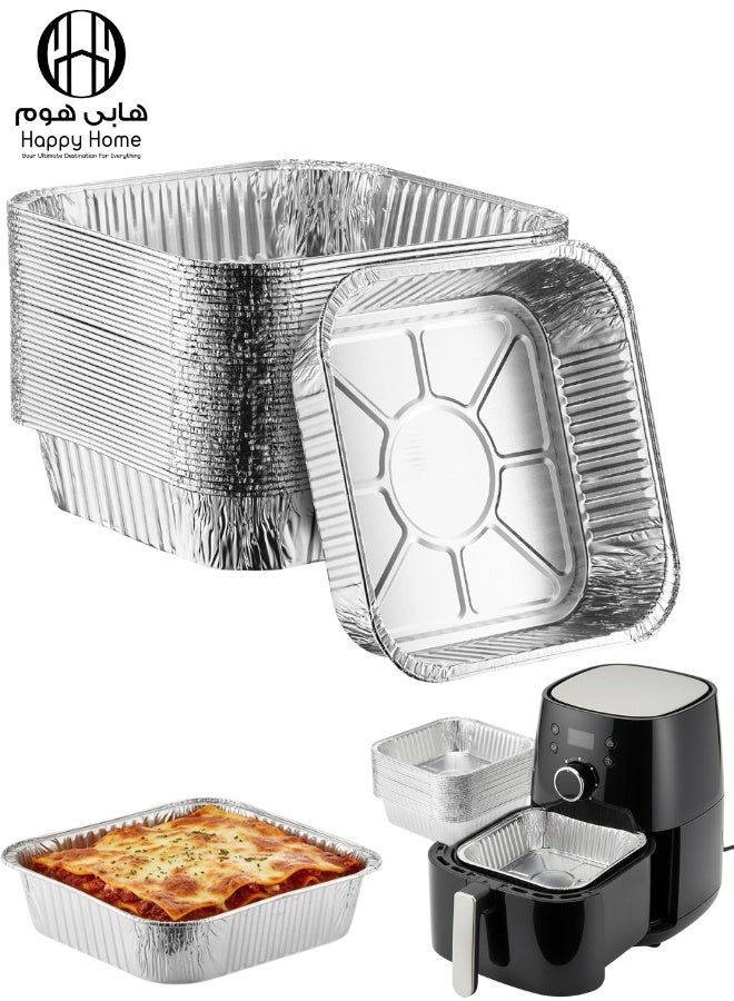 Happy Home Disposable Aluminum Foil Square Baking Pans 20cm x 20cm – 10 Pack Cake Pan Tin for Broiling, Roasting, Toaster Oven, Meal Prep, Takeout, Food Storage, Recyclable, Heavy Duty and Versatile - Image 1